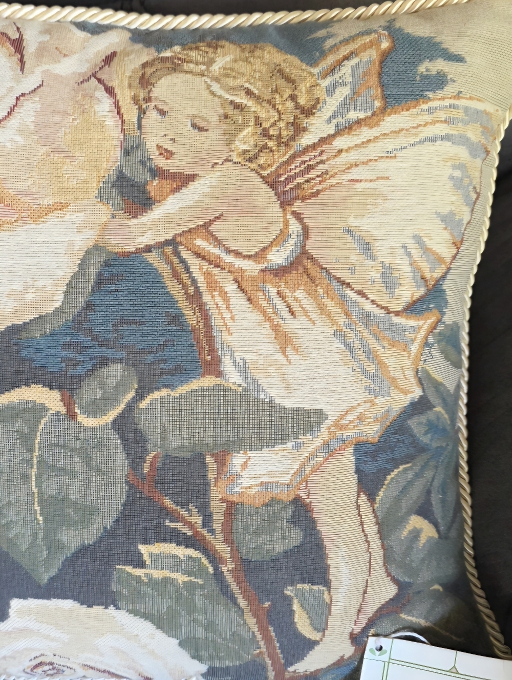 NWT Cicely Mary Barker Rose Fairy Tapestry Throw Pillow Whimsical Floral Cottage